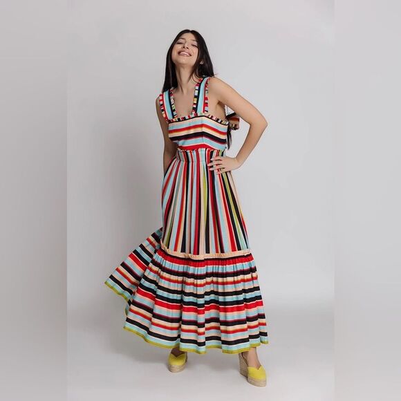 Farm Rio Striped Midi Dress with Tie Back - Size Medium - EUC - Picture 7 of 8